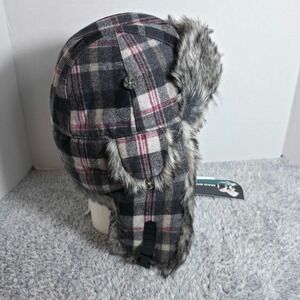 Mad Bomber Wool Blend Warm Trapper Bomber Hat Size L Red Black Grey Plaid NWT